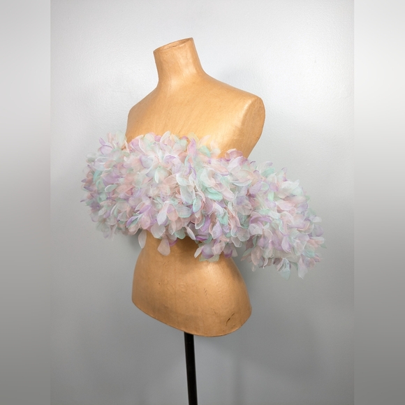 Lirika Matoshi Tops - Lirika Matoshi Pastel Organza Crop Top Size Medium Multicolor FLAW